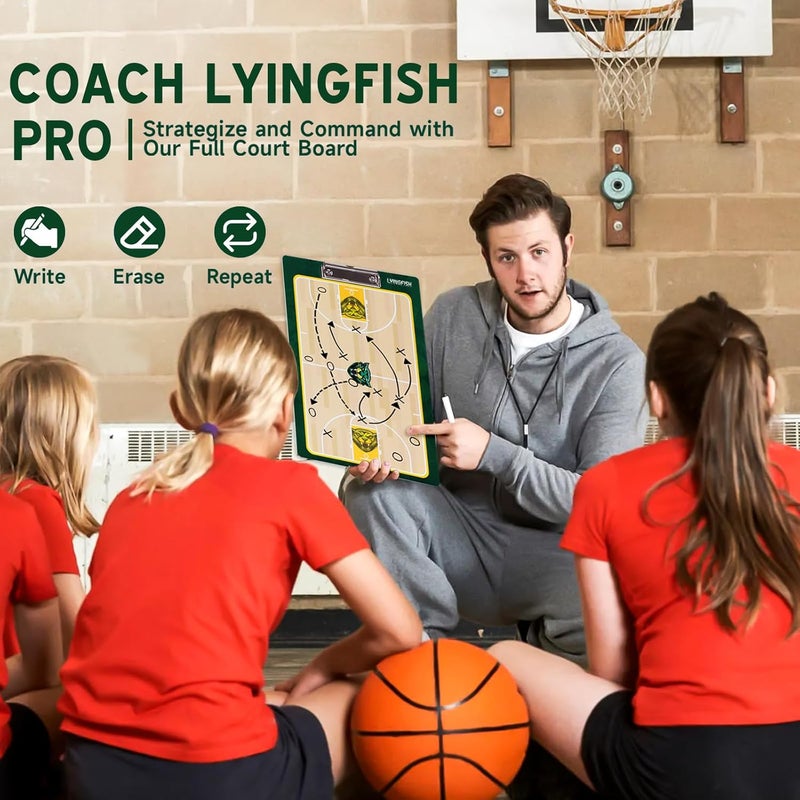 LYINGFISH Basketball Dry Erase Coaches Clipboard, Waterproof Basketball Clipboard for Coaches Double-Sided Basketball White Board for Coaches Writable and Erasable Basketball Dry Erase Board for Coaches（Green） - Image 2